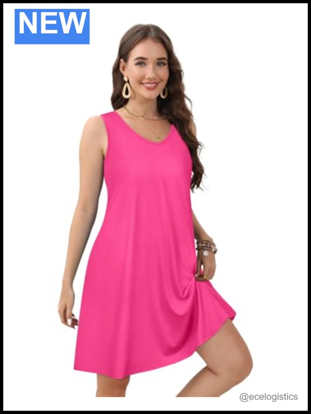 Sleeveless V Neck Swing Dress with Pockets Flowy Casual Summer Midi - Picture 3 of 6